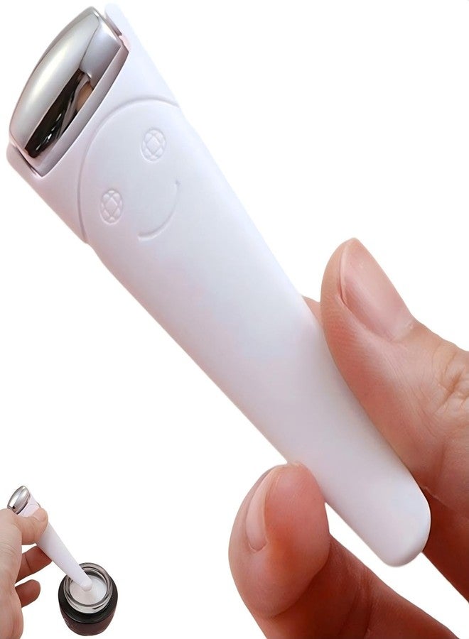 KINTEGOOD Mini Ice Roller for Face and Eyes, Portable Stainless Steel Facial Massage Tool with Cream Spoon for Travel, Dark Circles and Puffiness Relief, White - Image 1